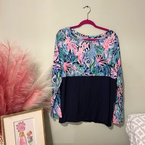 Lilly Pulitzer Size XXL Finn Top Oyster Bay Navy Seen And Herd Women Top Blouse